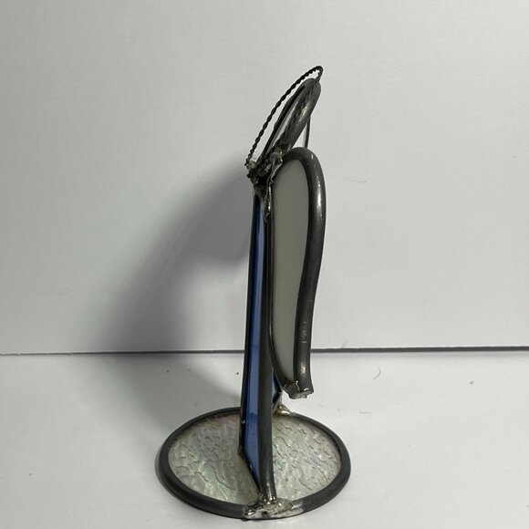 Stained Glass Angel Figurine In Blue & White With Metal Accents - Picture 4 of 7